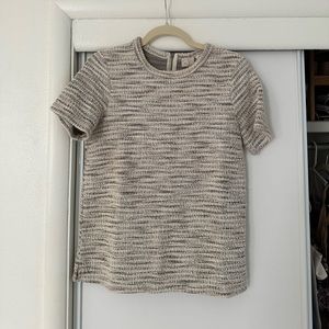 Anthropologie 9-H15 STCL Small Blouse Tweed Short Sleeve Gold White Black